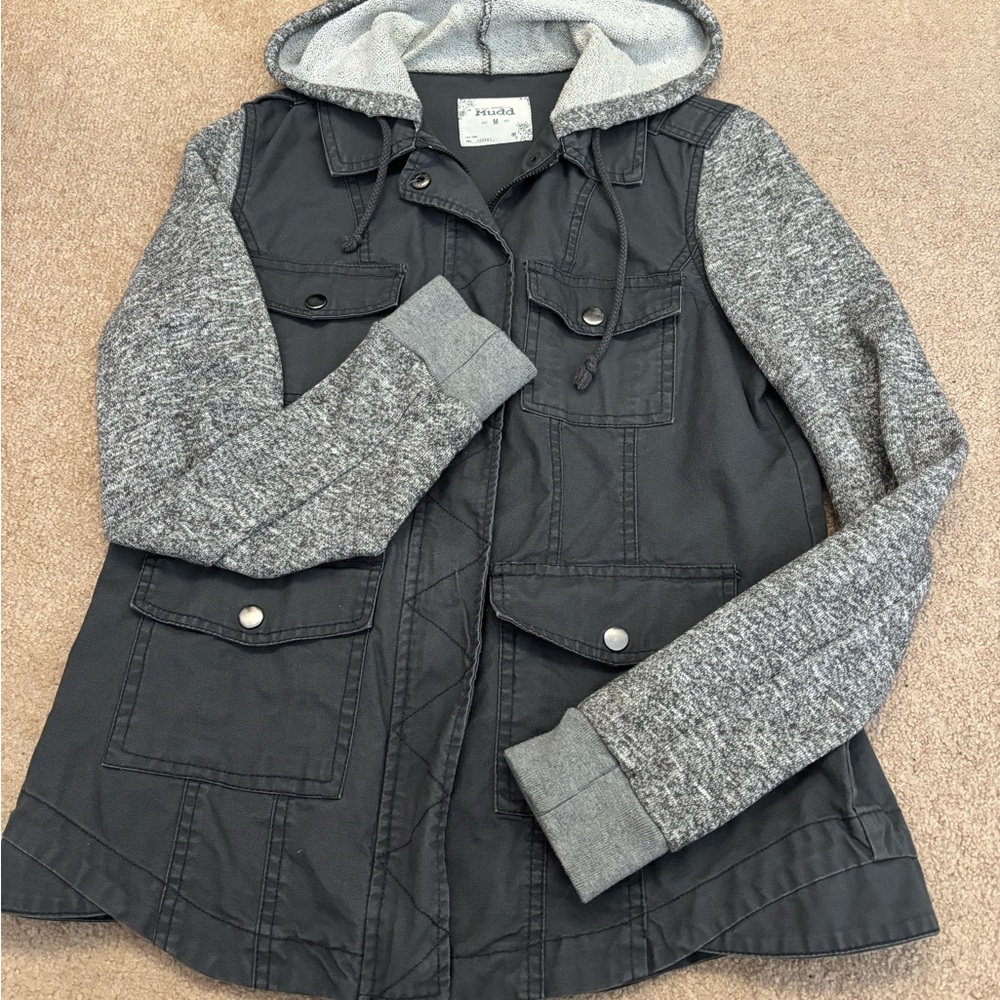 Black and Gray Hooded Canvas Jacket - Mudd - Medium